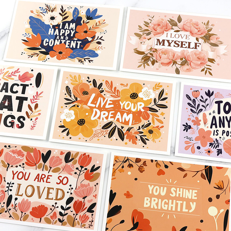 Collection de cartes de voeux de dessins animés floraux