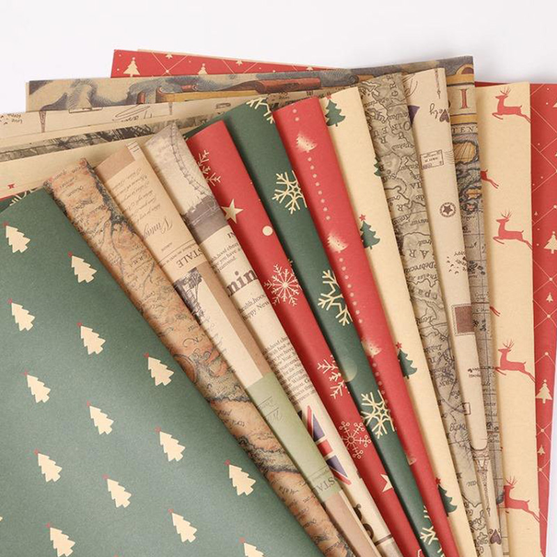 Vintage Christmas Kraft Wrapping Paper with Retro Holiday Patterns