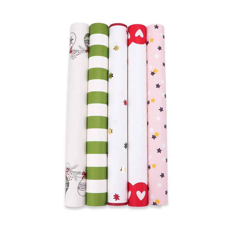 Colorful Holiday Gift Wrapping Paper Set with Star and Stripe Patterns