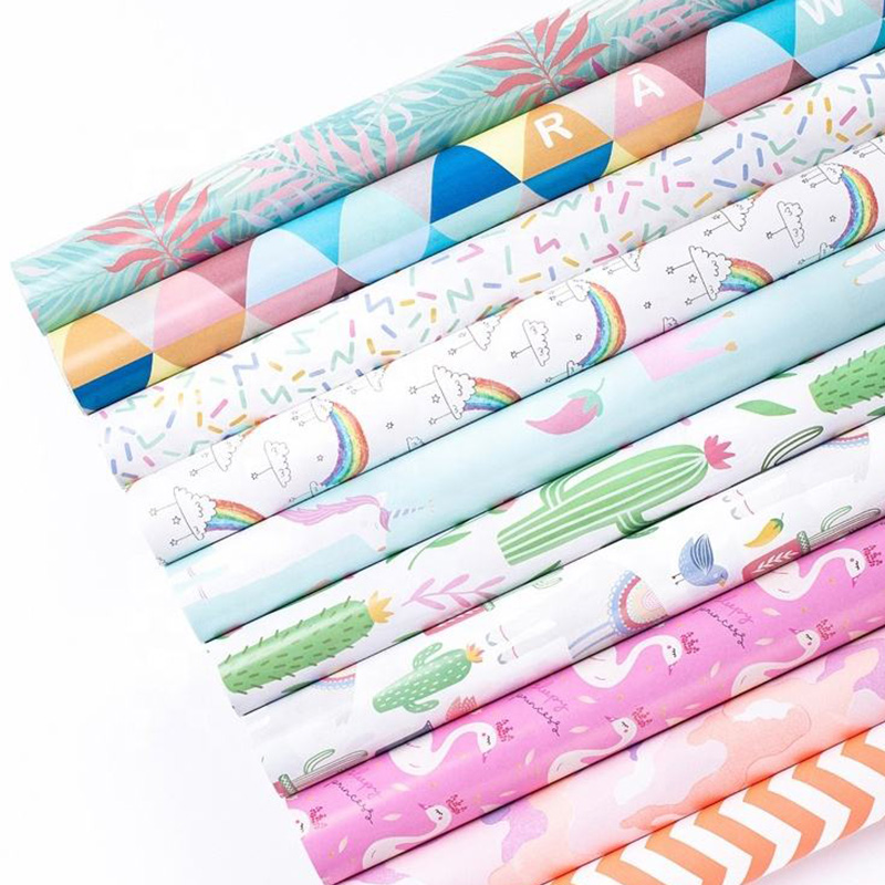 Pastel Pattern Roll Wrapping Paper with Floral and Geometric Designs